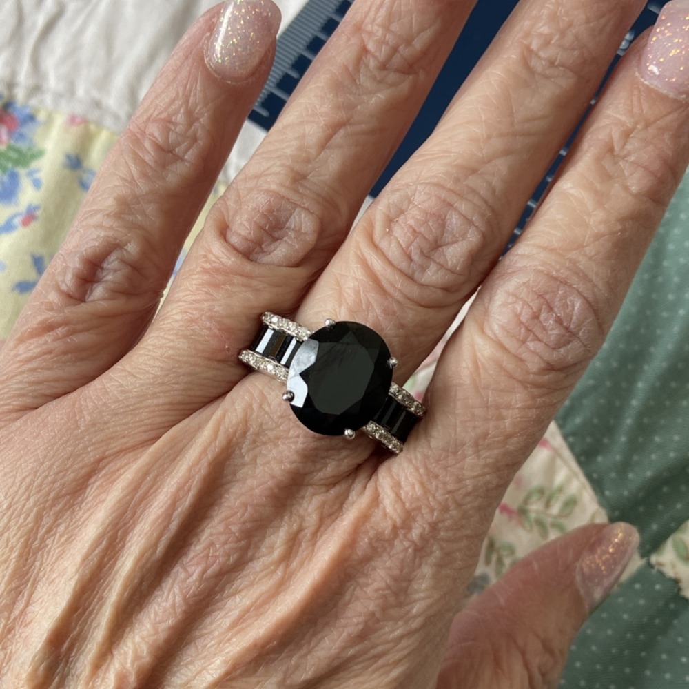 Black Spinel Cocktail Ring Sterling Silver Mesmerizing Starlight 925, sz 9